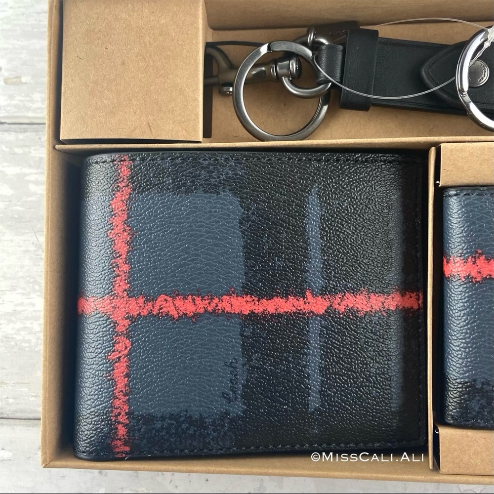 NWT COACH 3-in-1 Men’s Boxed Set Wallet Card Case Set - Plaid - Picture 2 of 16